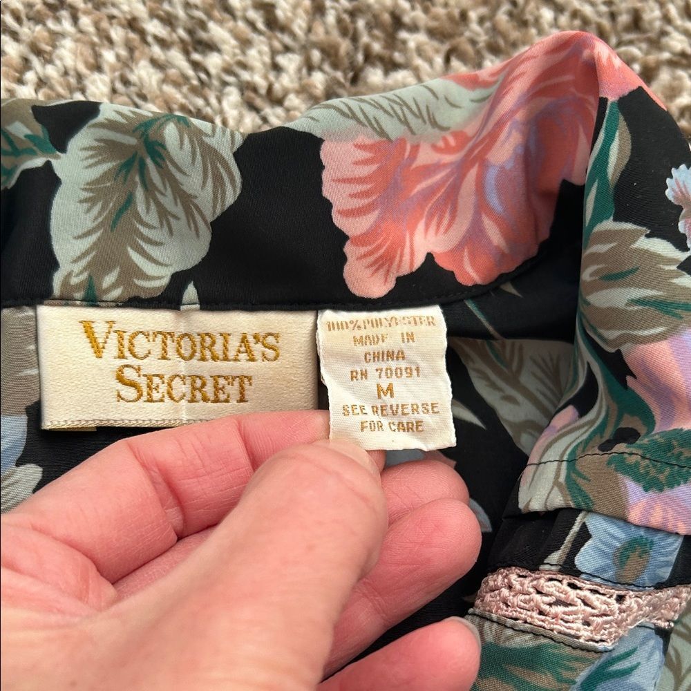 Victoria's Secret Vintage Gold Label Black and Pink Floral Pajama Top - Picture 2 of 13